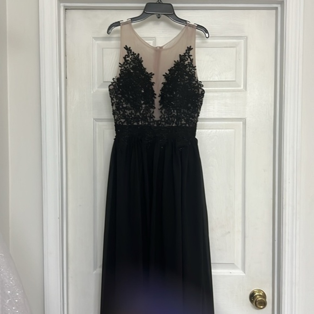 A-Line/Princess Mesh Top Floor-Length Chiffon Prom Bridal Dress w/ Leg Slit